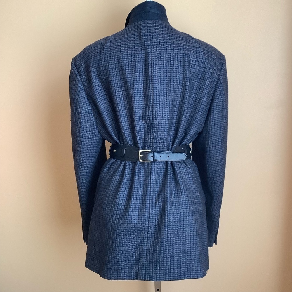 VINTAGE Blue Wool Houndstooth Blazer Oversized Men's 42 XL - Picture 15 of 16